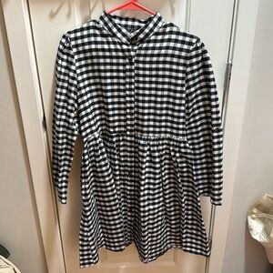 FANCYINN Womens Black White Gingham Check Button Down Shirt Dress Size S